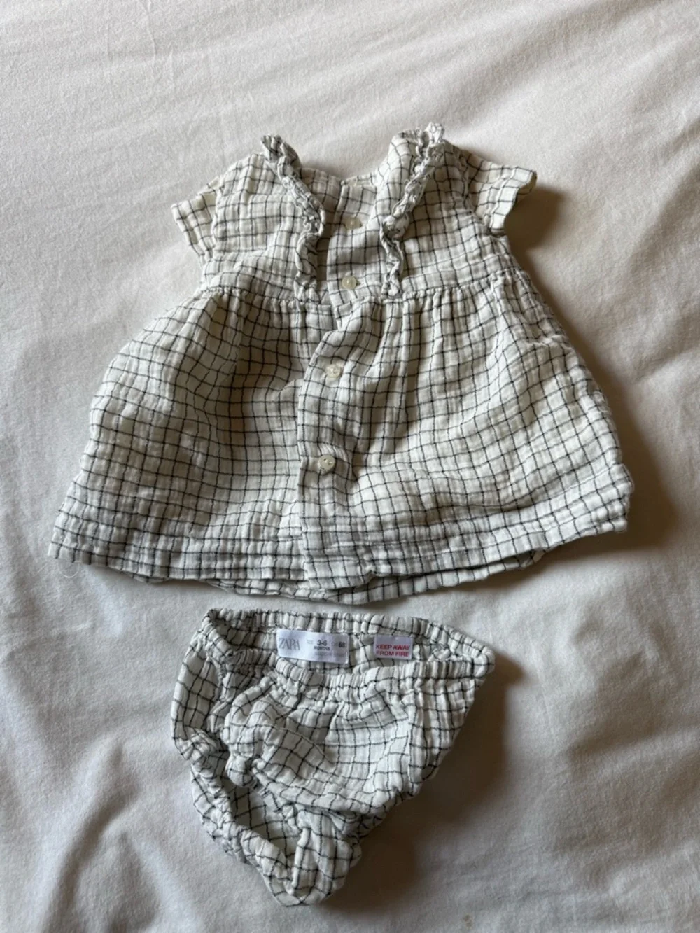 Zara White & Black Grid Ruffle Dress Diaper Cover Set